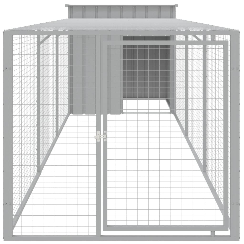 vidaXL Hænsnakofi með Útisvæði Ljósgrár 110x405x110 cm Sinkhúðað Stál