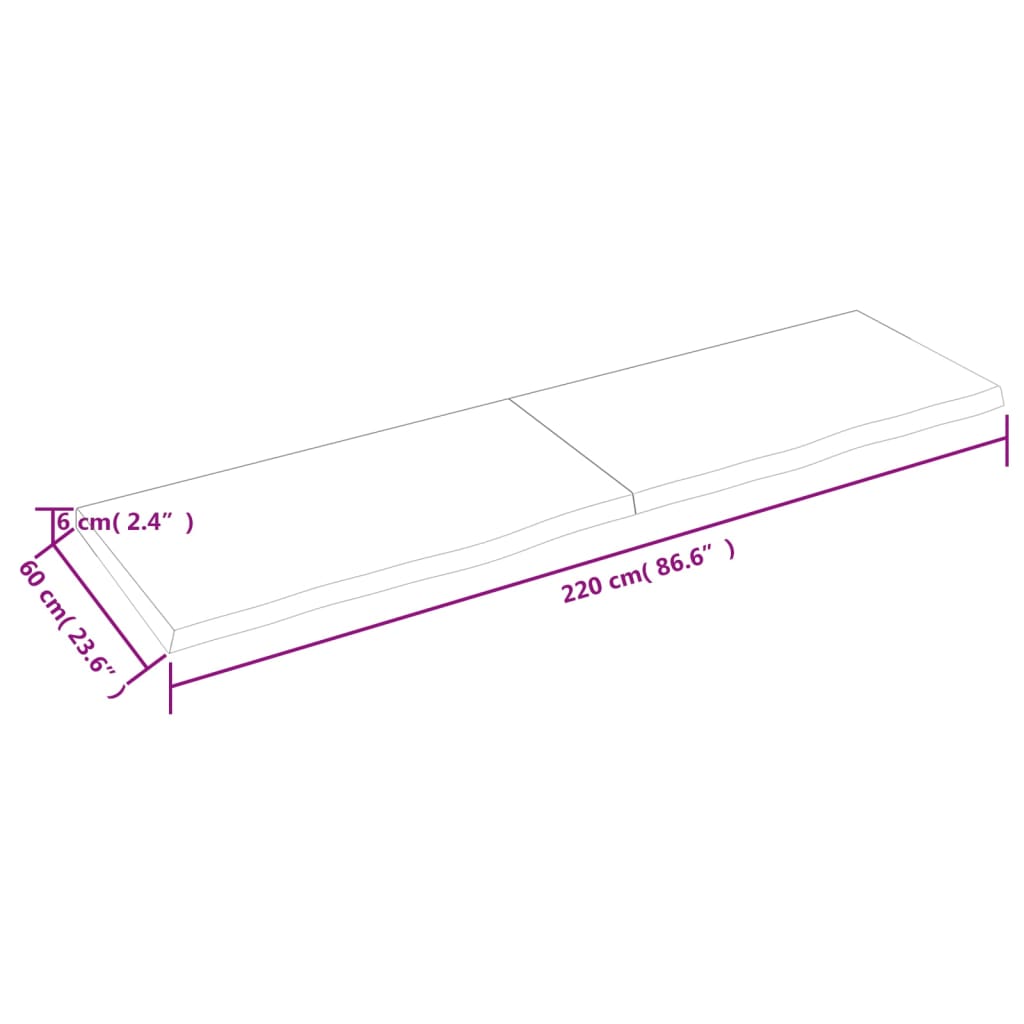 vidaXL Baðherbergisborðplata Brúnn 220x60x(2-6)cm Meðhöndlaður Viður