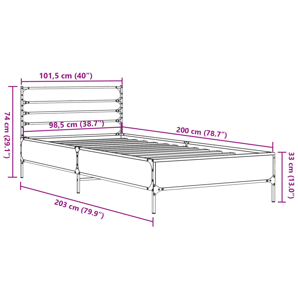 vidaXL Rúmgrind án Dýnu Reyktóna Eikarlitur 100x200 cm