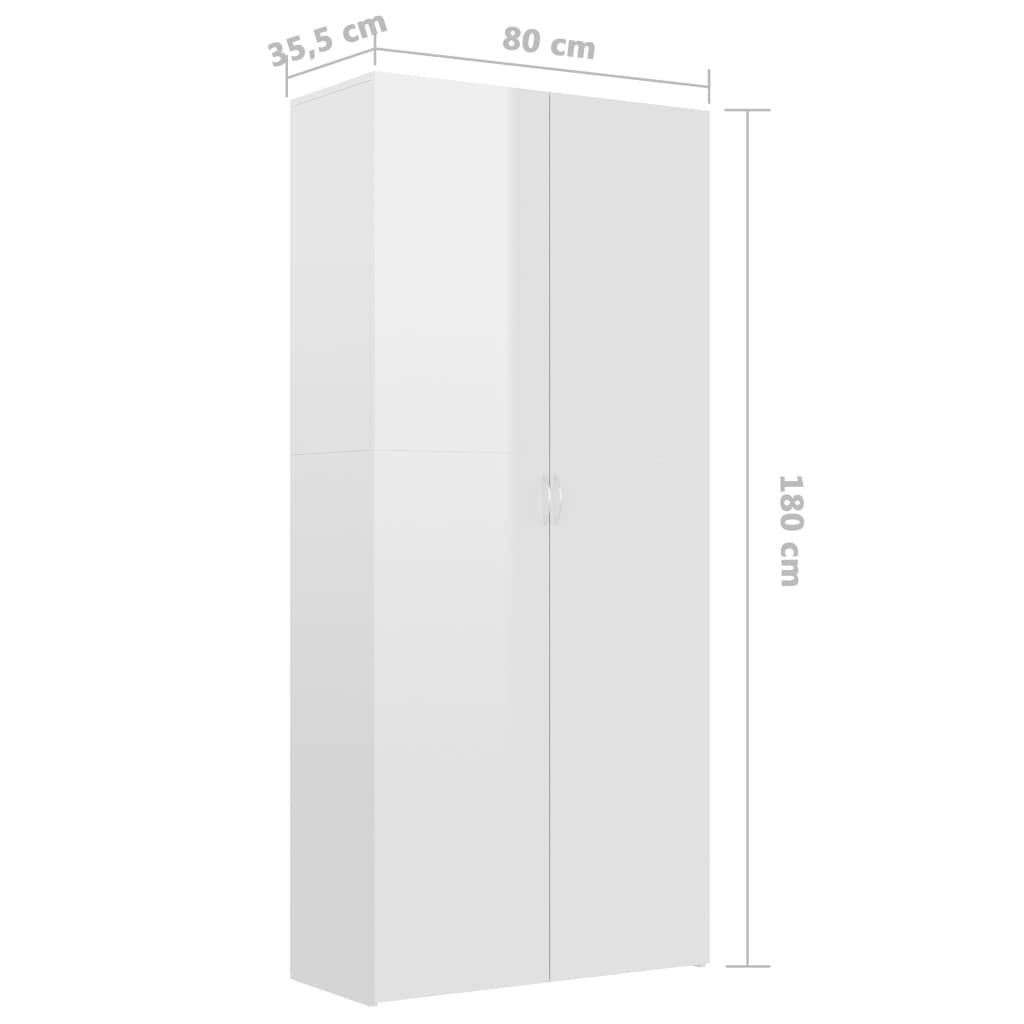 800294 vidaXL Shoe Cabinet High Gloss White 80x35,5x180 cm Chipboard