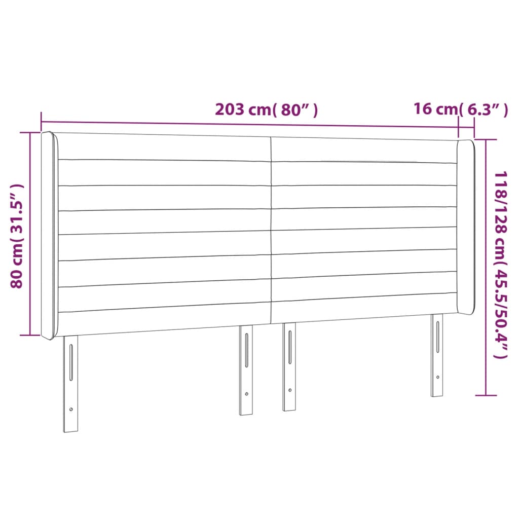 vidaXL Höfðagafl með Eyrum 203x16x118/128 cm Ljósgrátt Efni