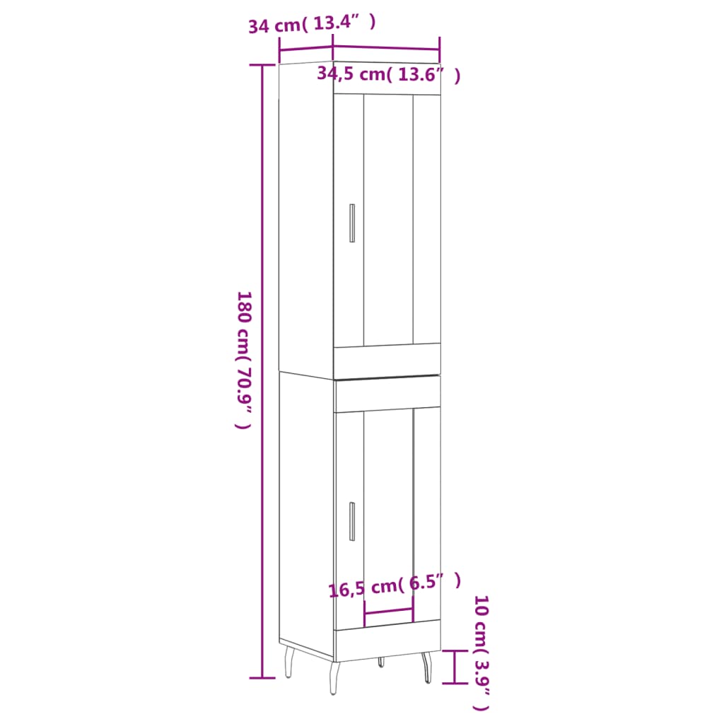 vidaXL Hár Skápur Brún Eik 34,5x34x180 cm Samsettur Viður