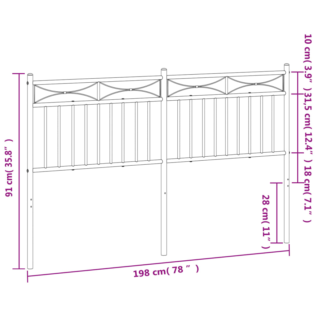 vidaXL Höfuðgafl úr Málmi Svartur 193 cm