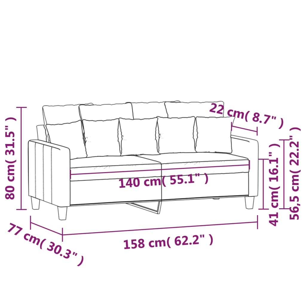 vidaXL 2 Sæta Sófi Dökkgrár 140 cm Efnisáklæði