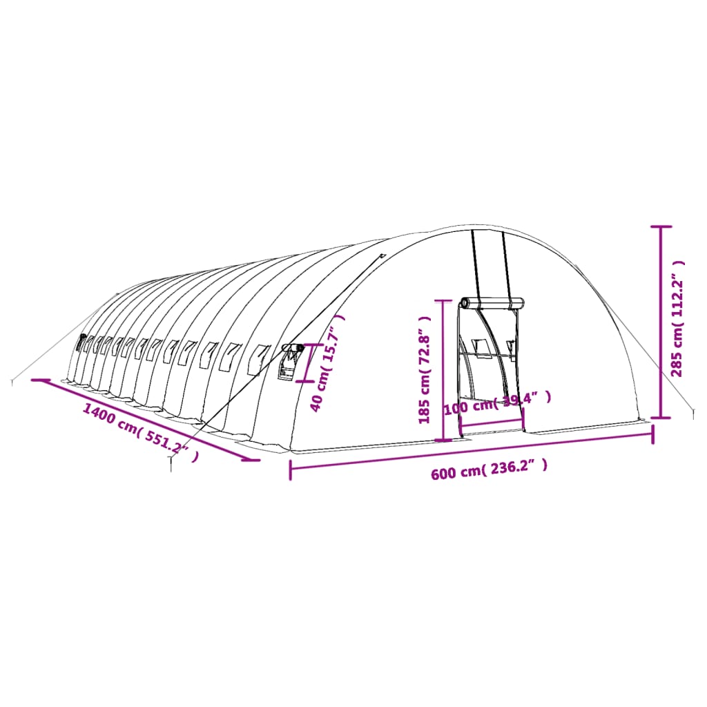 vidaXL Gróðurhús með Stálgrind Grænt 84 m² 14x6x2,85 m