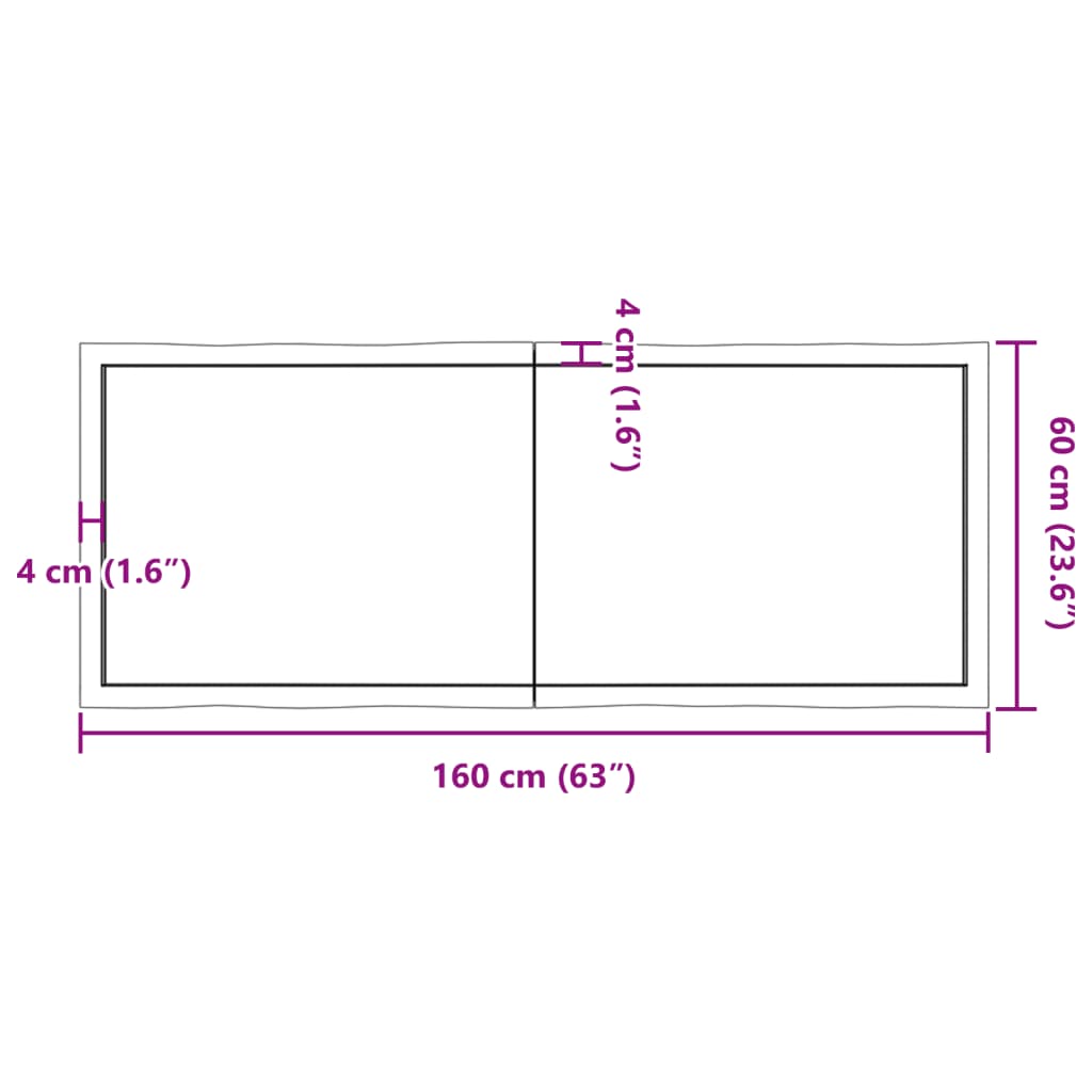 vidaXL Borðplata 160x60x(2-6) cm Ómeðhöndlaður Viður Náttúrul. Brúnir