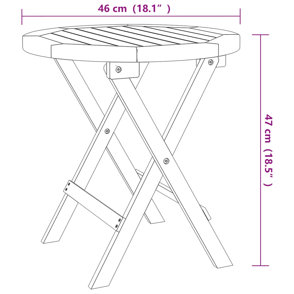 vidaXL Samanleggjanlegt Garðborð Hvítt Ø 46 cm Gegnheill Akasíuviður