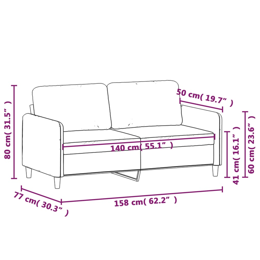 vidaXL 2-Sæta Sófi Svart 140 cm Efnisáklæði