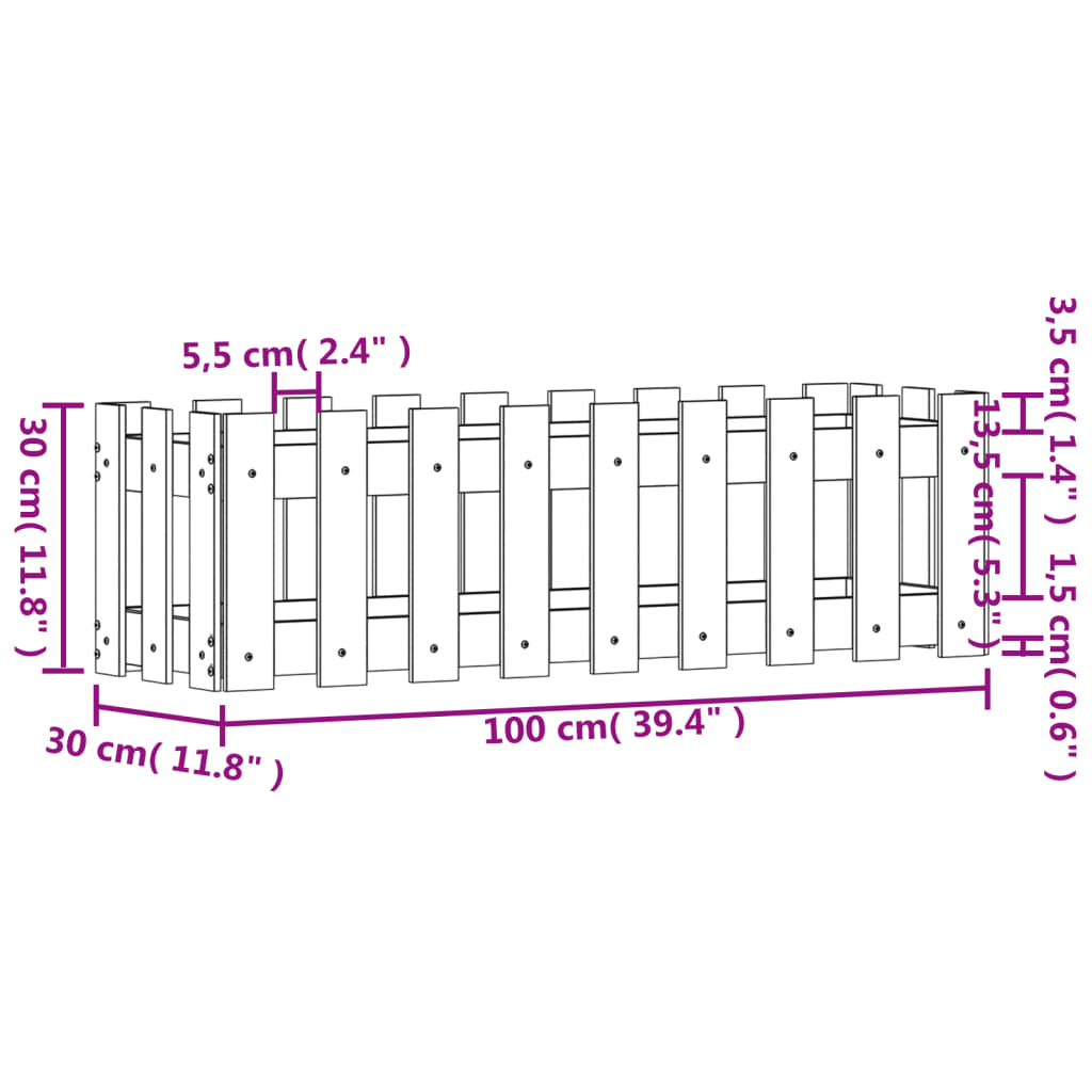 vidaXL Upphækkað Garðker með Girðingarhönnun Hvítt 100x30x30 cm Fura