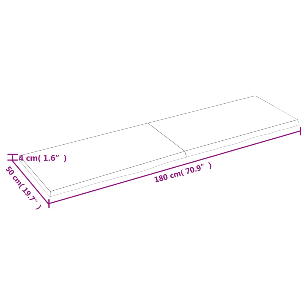 vidaXL Borðplata 180x50x(2-4) cm Ómeðhöndluð Gegnheil Eik