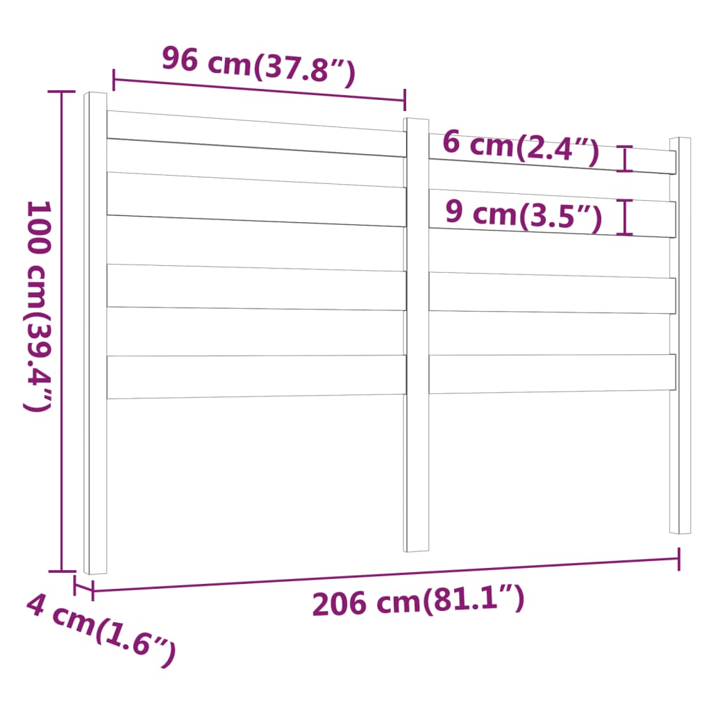 vidaXL Höfðagafl fyrir Rúm Hvítur 206x4x100 cm Gegnheil Fura