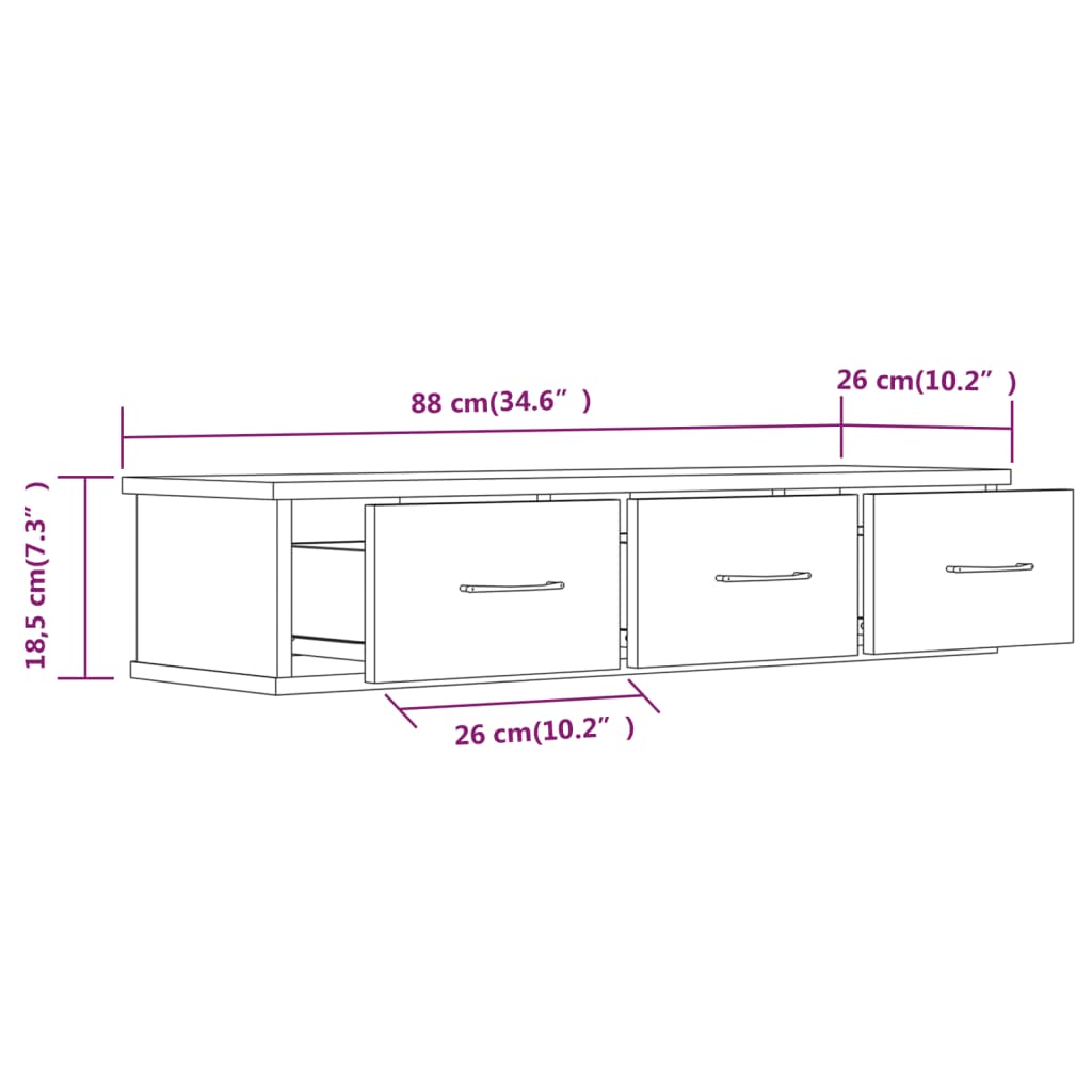 vidaXL Veggskápur Brún Eik 88x26x18,5 cm Samsettur Viður