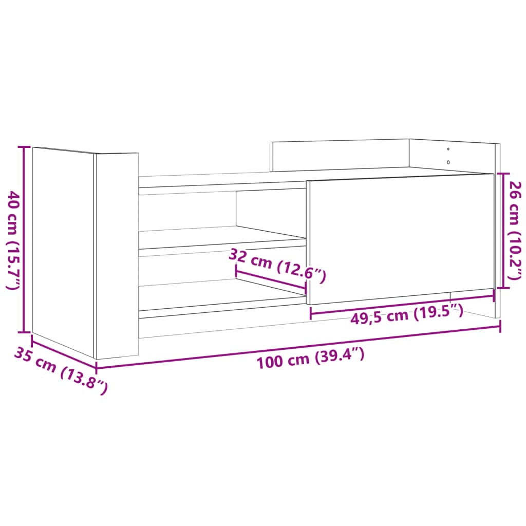 vidaXL Sjónvarpsskápur Steypugrátt 100x35x40 cm Samsettur Viður