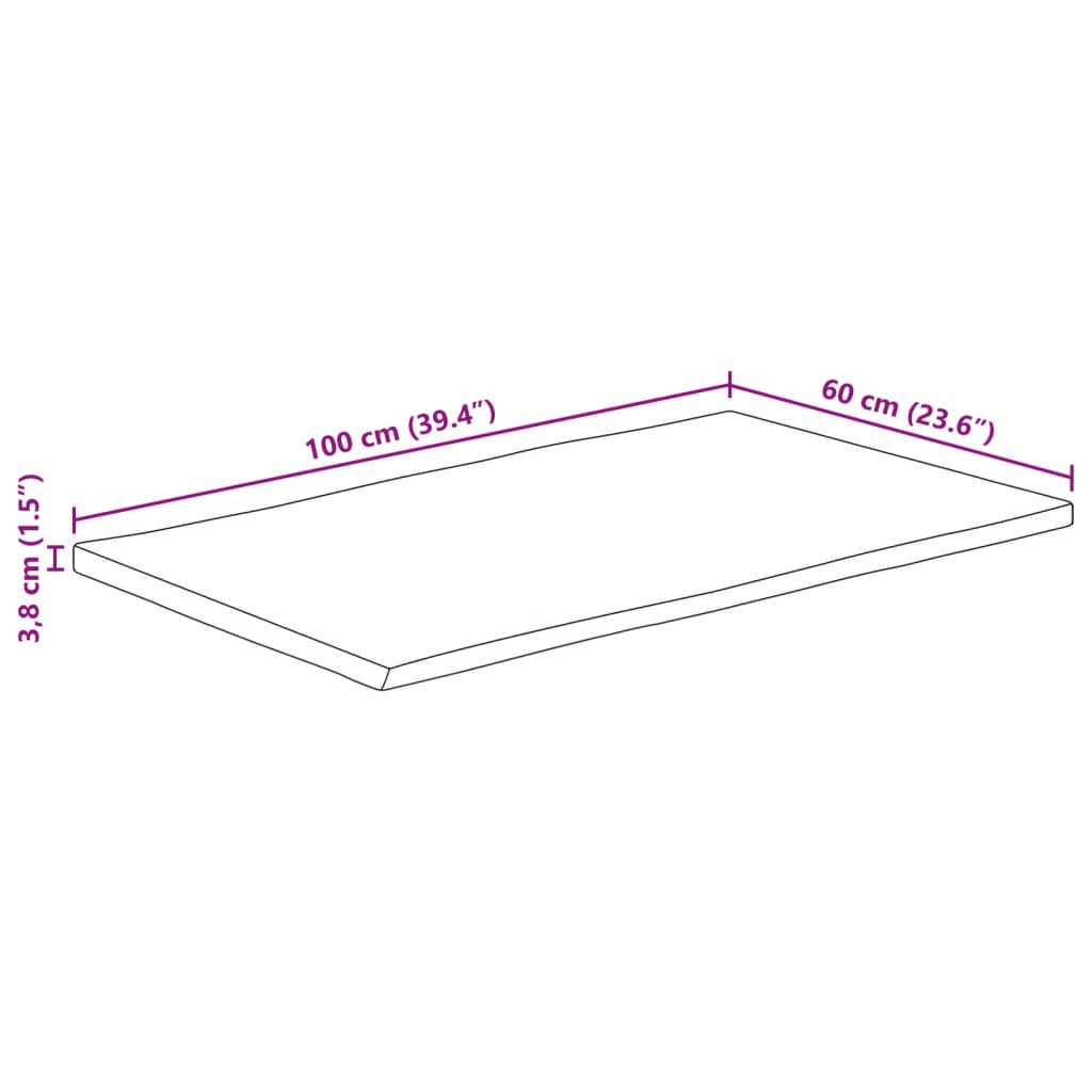 vidaXL Borðplata 100x60x3,8cm Náttúrulegum Brúnum Gegnheill Mangóviður