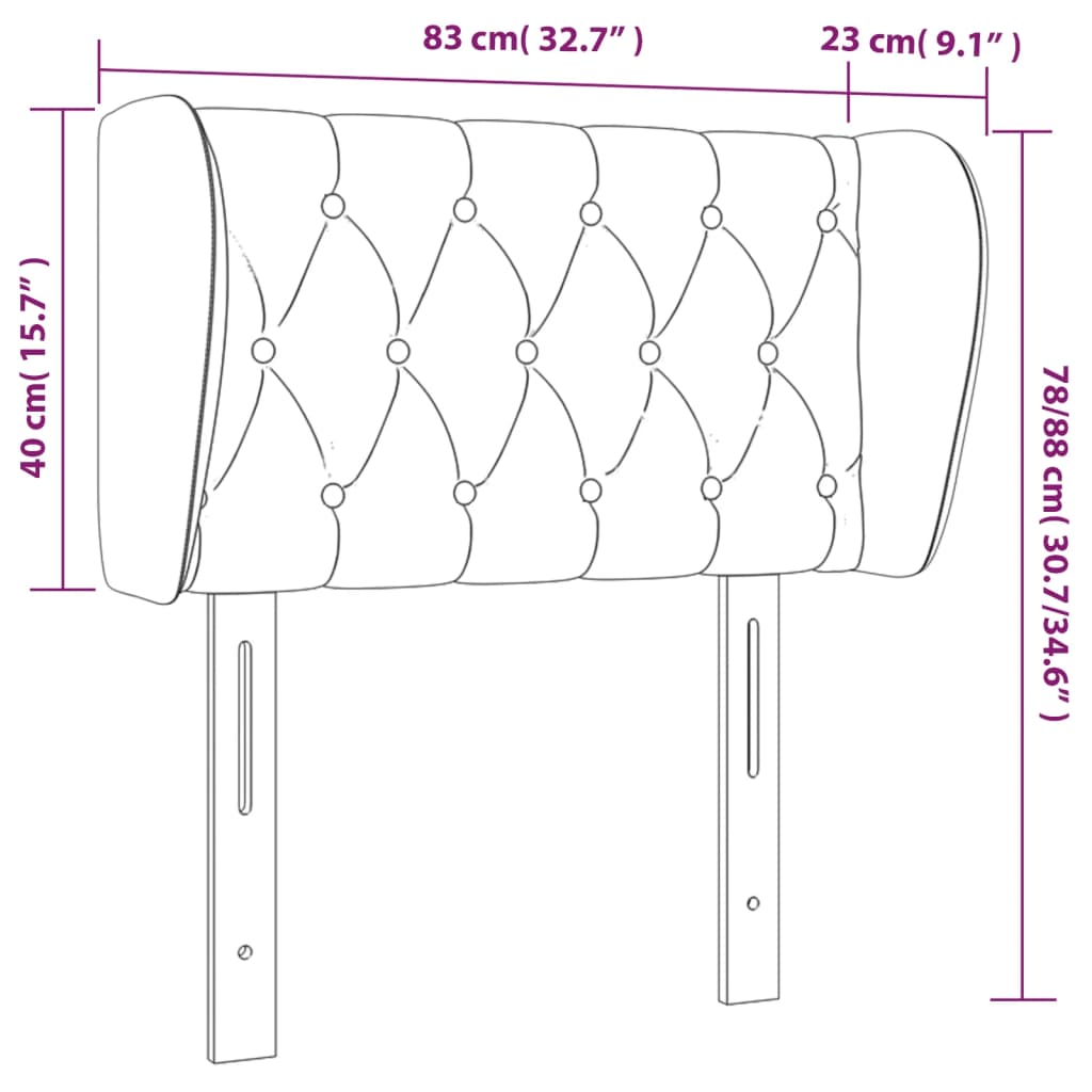 vidaXL Höfðagafl með Eyrum 83x23x78/88 cm Dökkgrátt Flauel