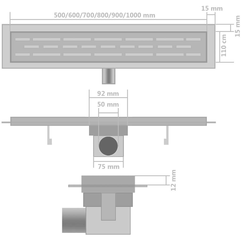 vidaXL Línulegt Sturtufrárennsli Línur 2 stk 830x140 mm Ryðfrítt Stál