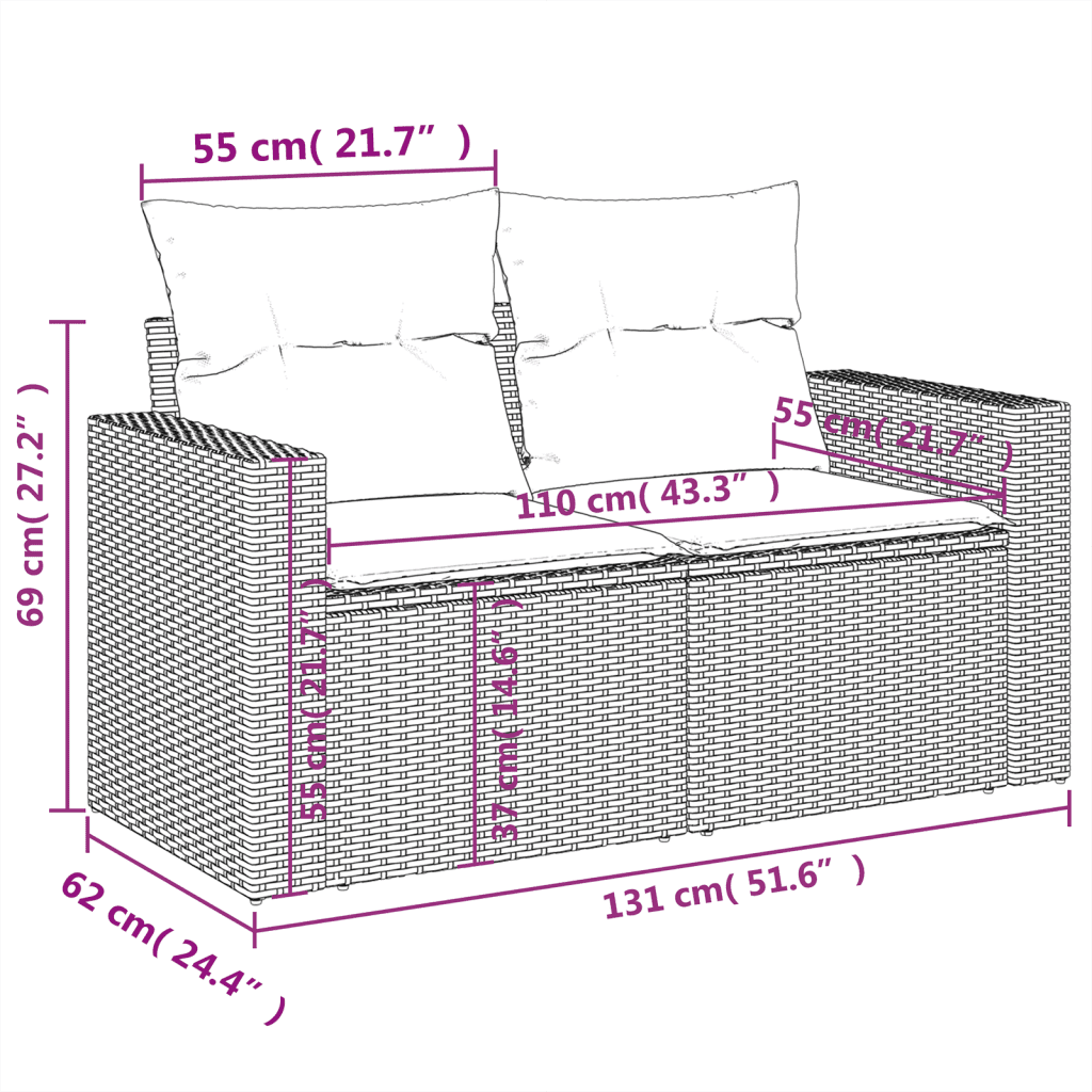 vidaXL 4 Hluta Garðsófasett með Sessum Brúnt Pólýrattan