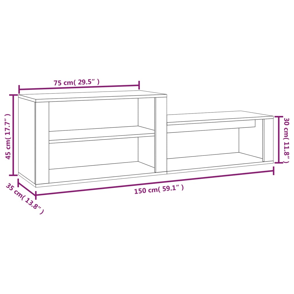 vidaXL Skóskápur Grátt Sonoma 150x35x45 cm Samsettur Viður