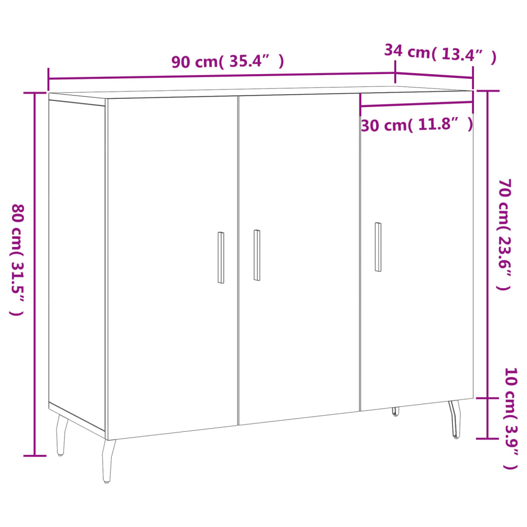 vidaXL Skenkur Grár Sonoma Eik 90x34x80 cm Samsettur Viður