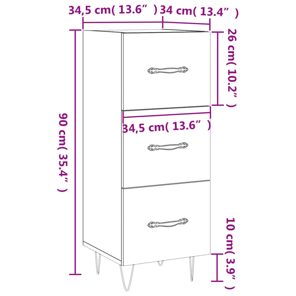 vidaXL Skenkur Grár Sonoma Eik 34,5x34x90 cm Samsettur Viður