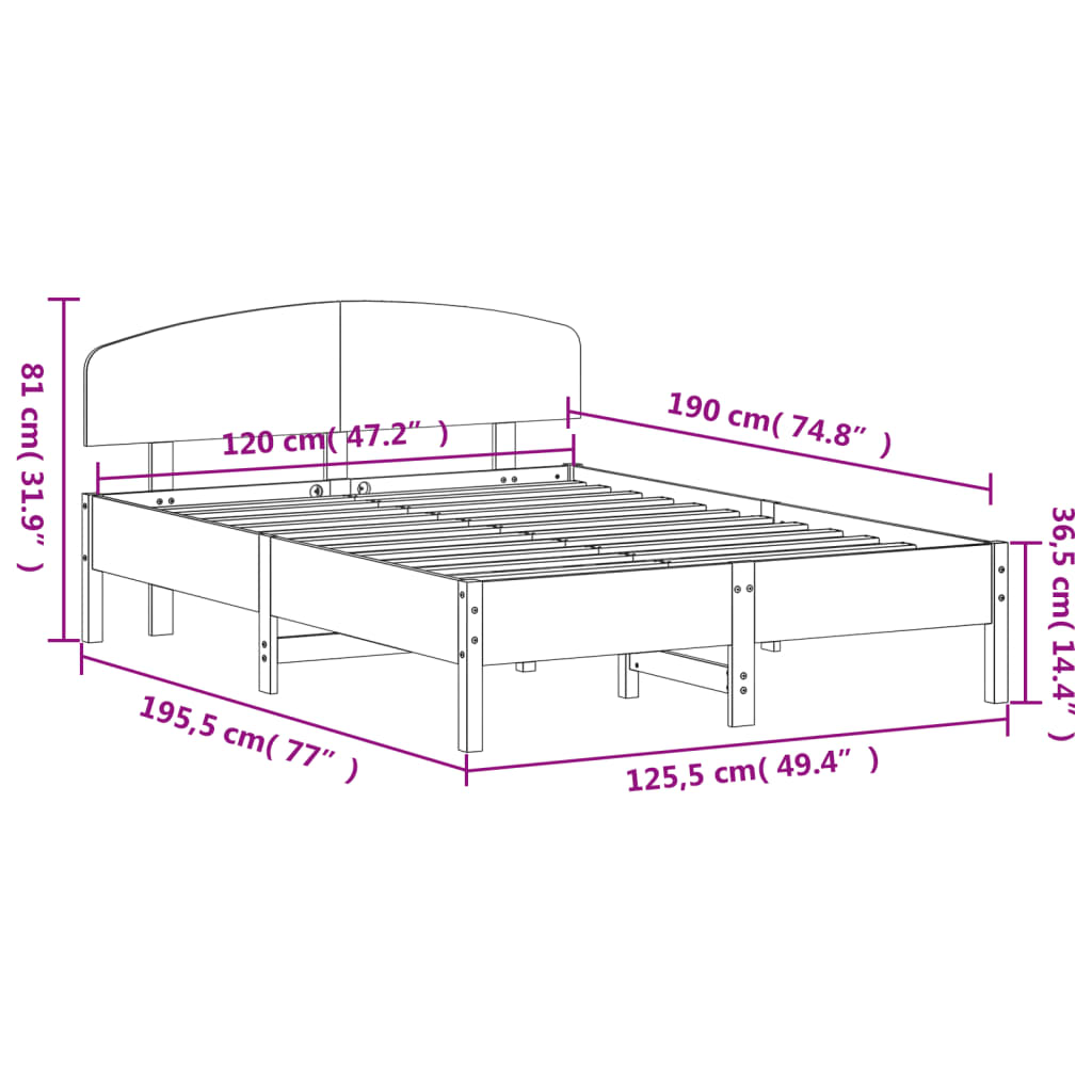 vidaXL Rúmgrind án Dýnu Hvít 120x190 cm Gegnheil Fura