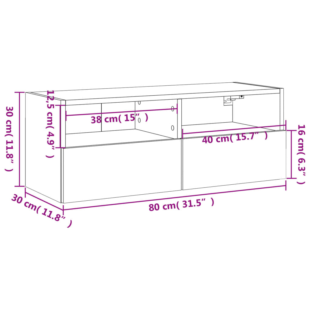 vidaXL Sjónvarpsveggskápur Svartur 80x30x30 cm Samsettur Viður