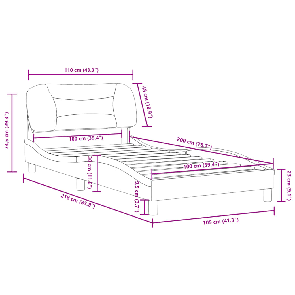 vidaXL Rúmgrind án Dýnu Ljósgrá 100x200 cm Efni