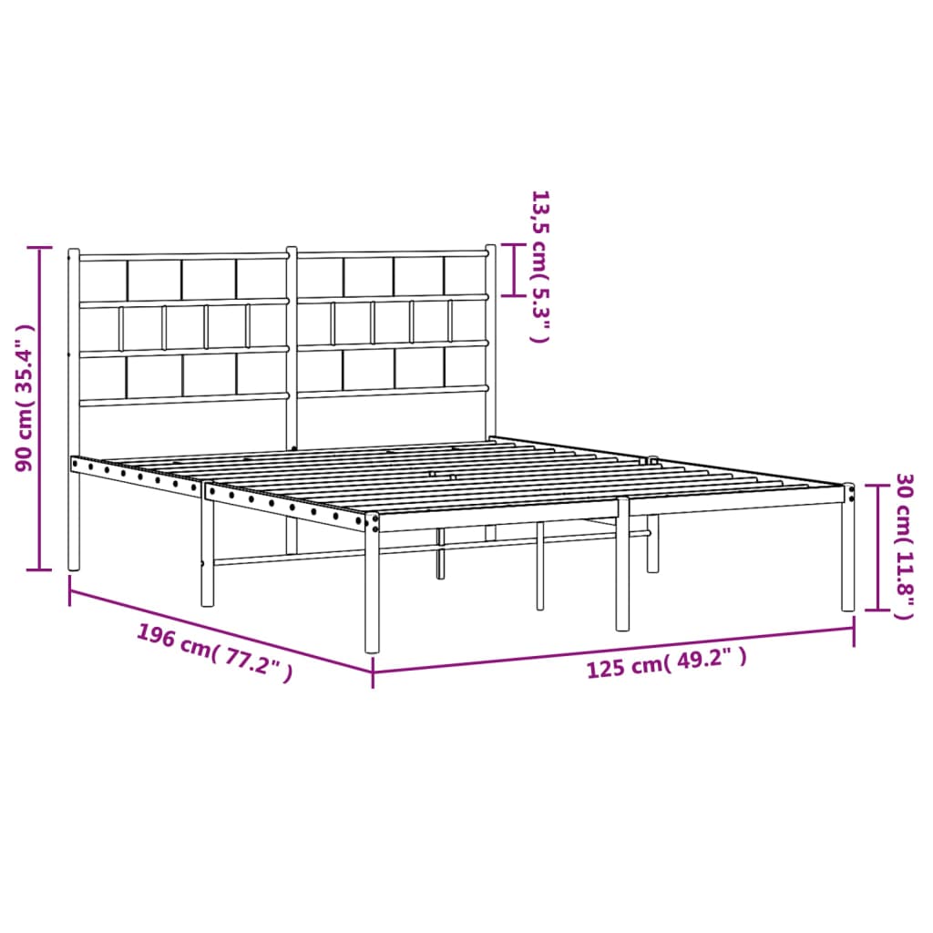 vidaXL Rúmgrind úr Málmi án Dýnu með Höfðagafli Svört 120x190 cm