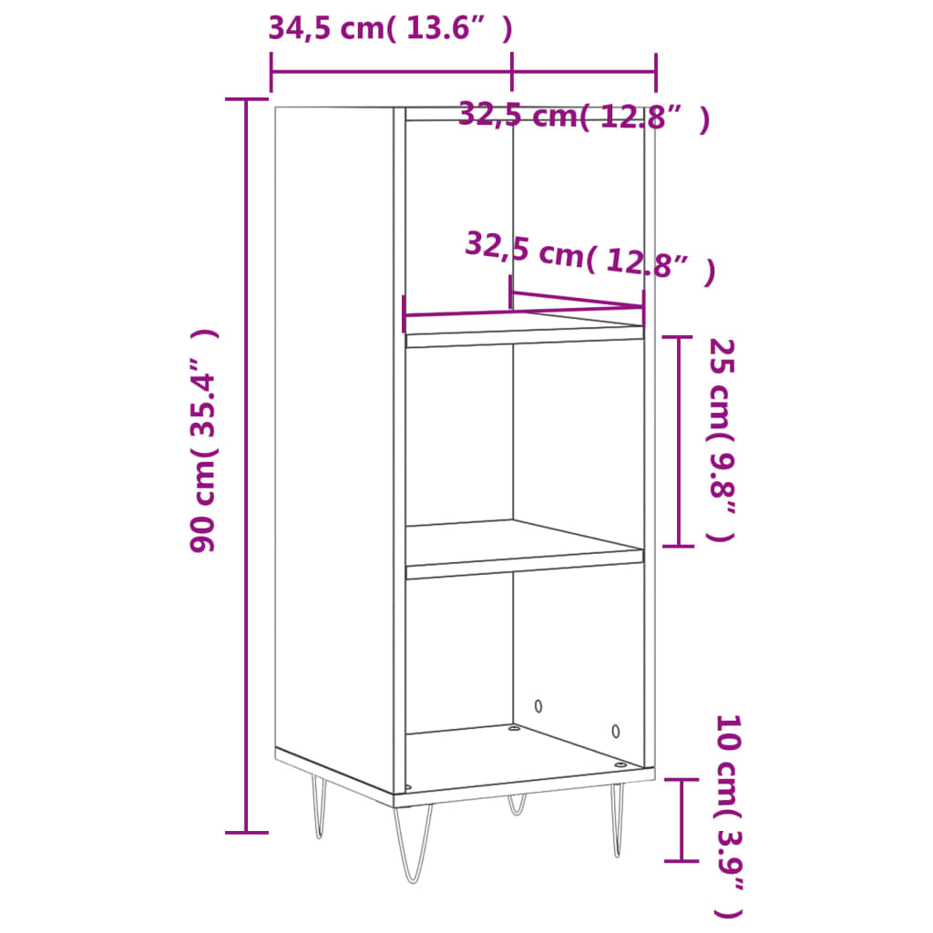 vidaXL Skenkur Sonoma 34,5x32,5x90 cm Samsettur Viður