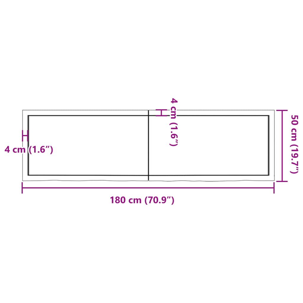 vidaXL Vegghilla Dökkbrún 180x50x(2-4) cm Meðhöndluð Gegnheil Eik