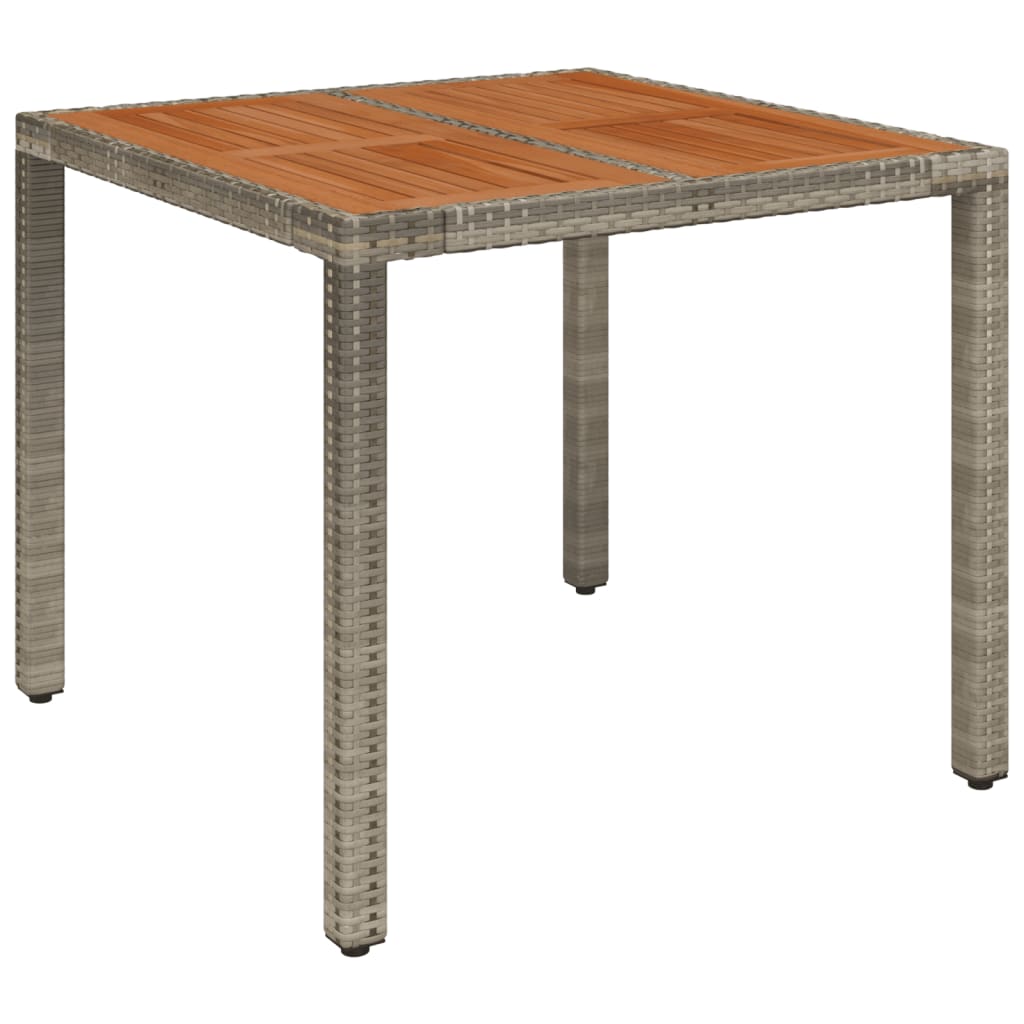 vidaXL Garðborð með Viðarplötu Grátt 90x90x75 cm Pólýrattan