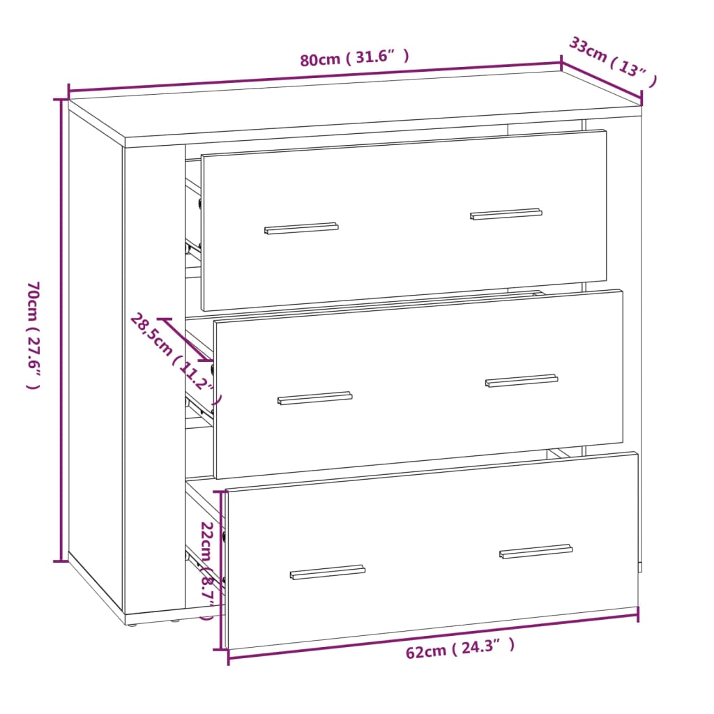 vidaXL Skenkur Grár Sonoma 80x33x70 cm Samsettur Viður