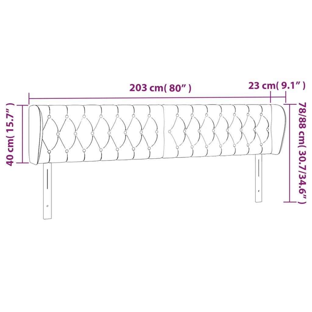 vidaXL Höfðagafl með Eyrum 203x23x78/88 cm Ljósgrátt Efni