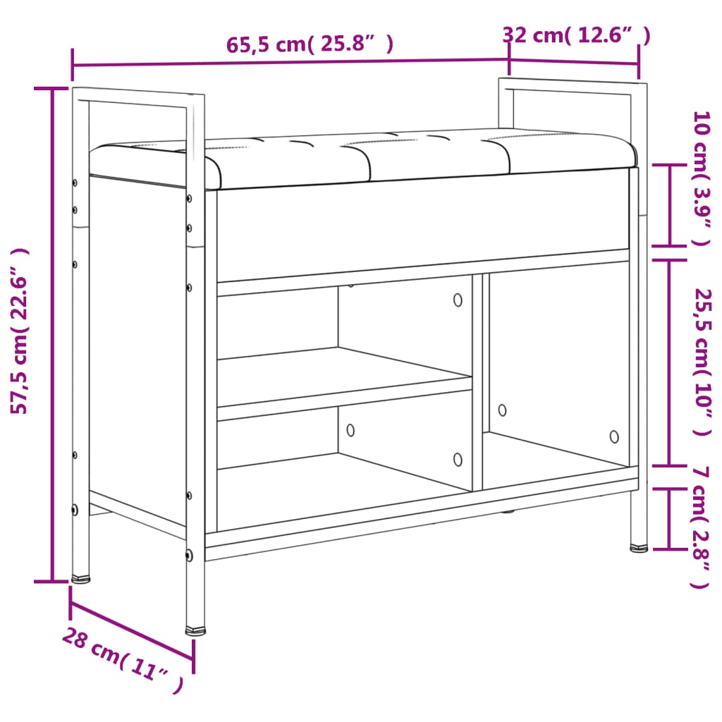 vidaXL Skóbekkur Gráir Sonoma Eik 65,5x32x57,5 cm Samsettur Viður