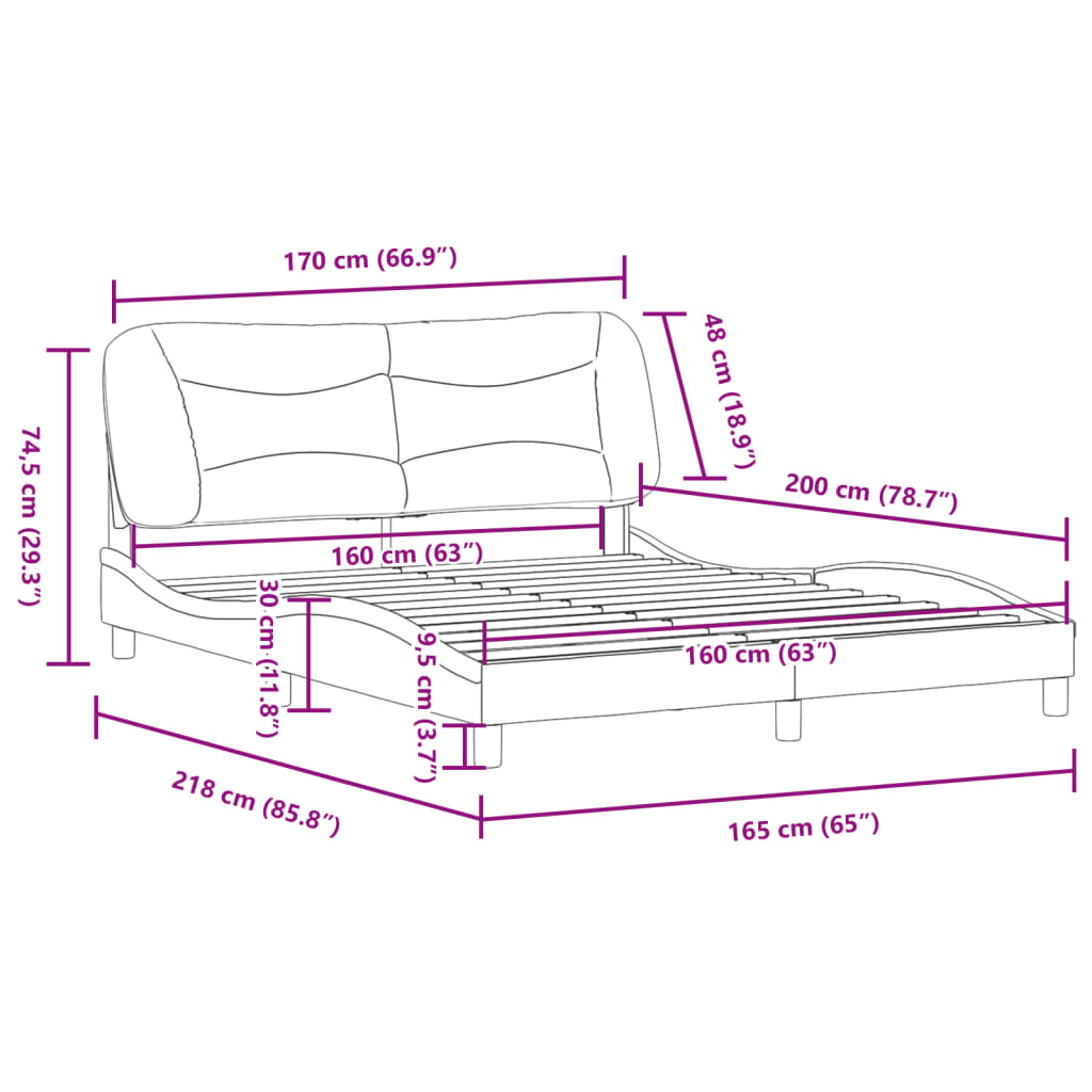 vidaXL Rúmgrind án Dýnu Svört 160x200 cm Gervileður