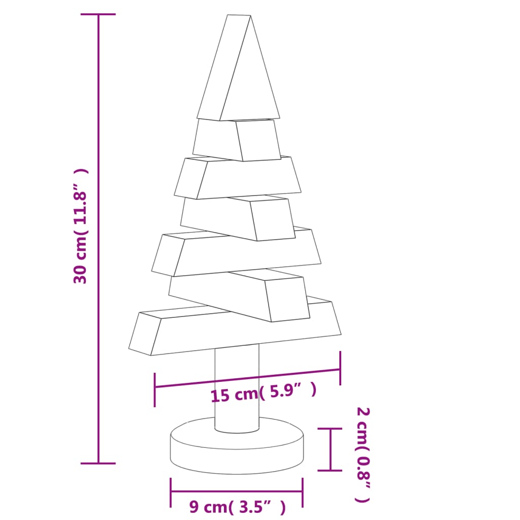 vidaXL Viðarjólatré til Skrauts 2 stk. 30 cm Gegnheil Fura