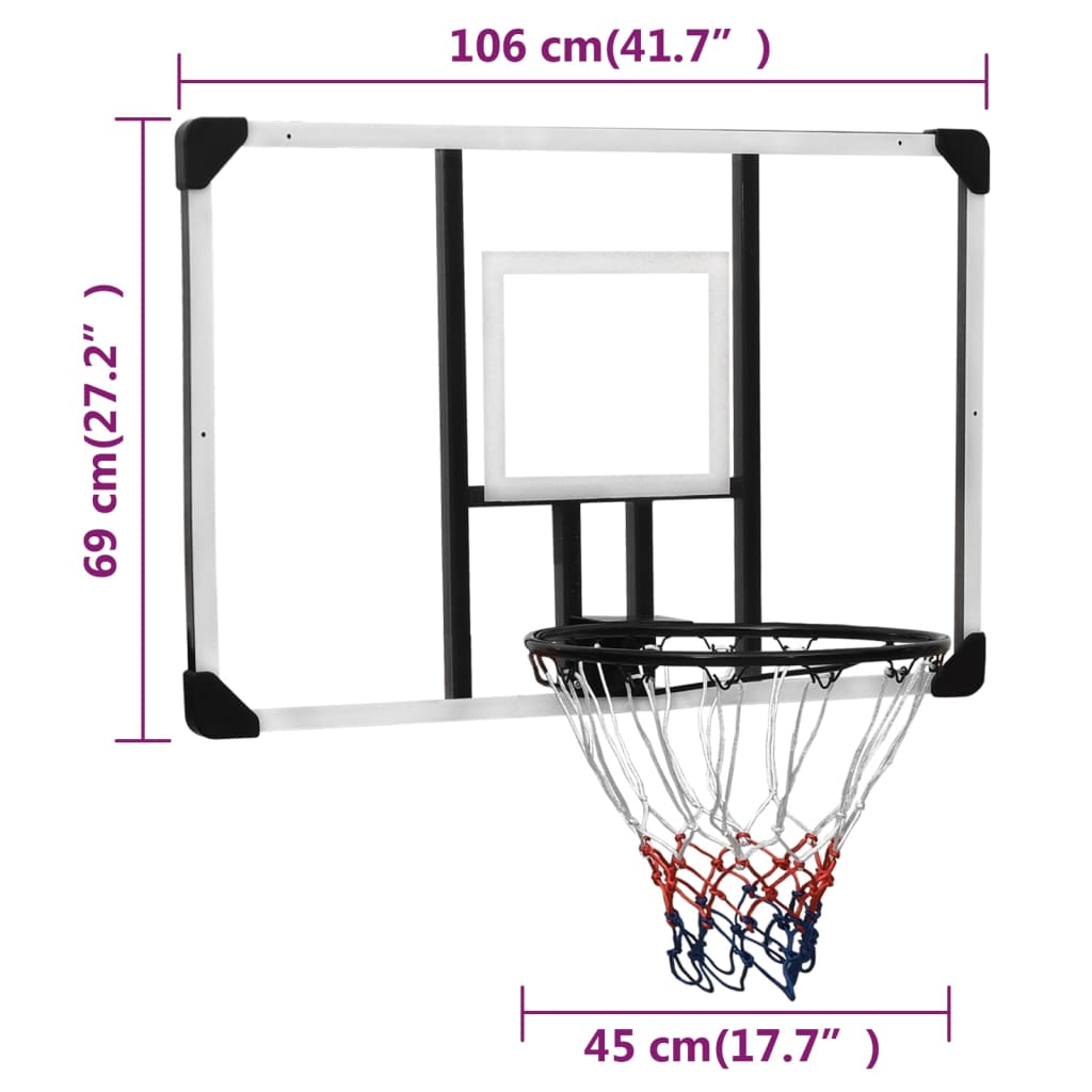 vidaXL Basketball Bakplata Gegnsætt 106x69x3 cm Polycarbonate