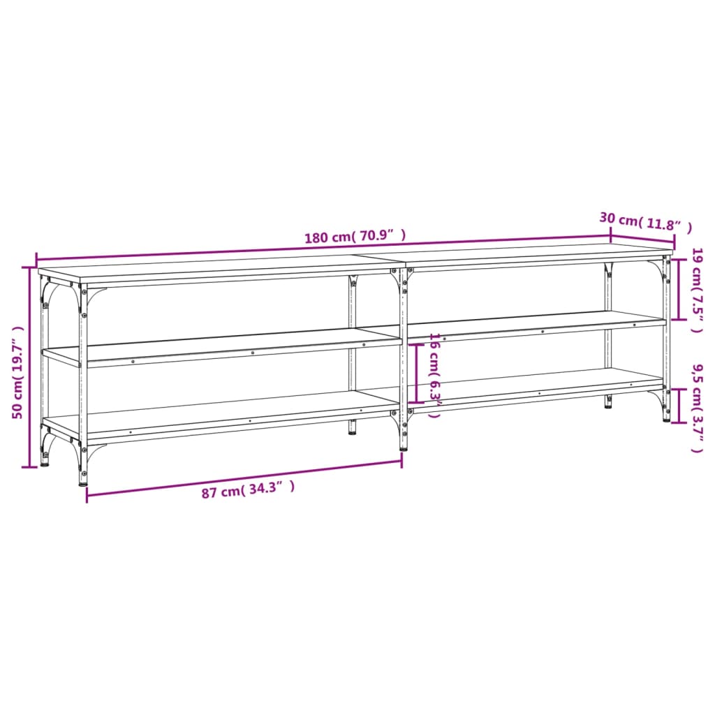 vidaXL Sjónvarpsskenkur Brúnn Eik 180x30x50 cm Samsettur Viður/Málmur