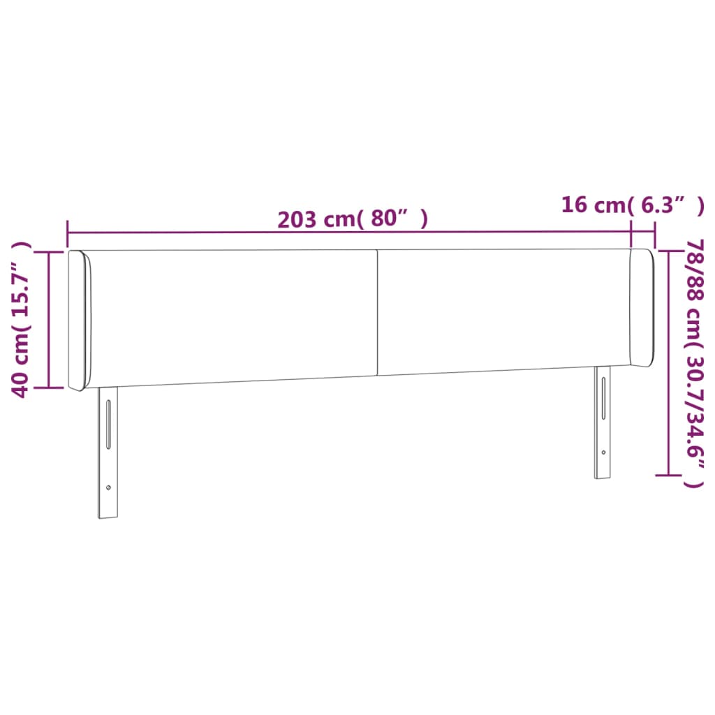 vidaXL LED Höfðagafl 203x16x78/88 cm Hvítt Leðurlíki