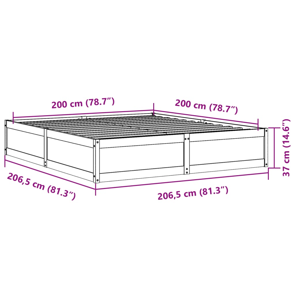 vidaXL Rúmgrind án Dýnu 200x200 cm Gegnheil Fura