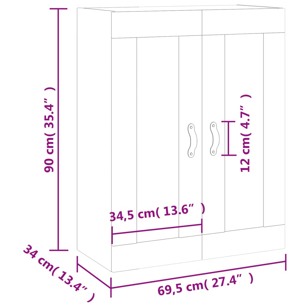 vidaXL Vegghengdur Skápur Reyktóna Eikarlitur 69,5x34x90 cm