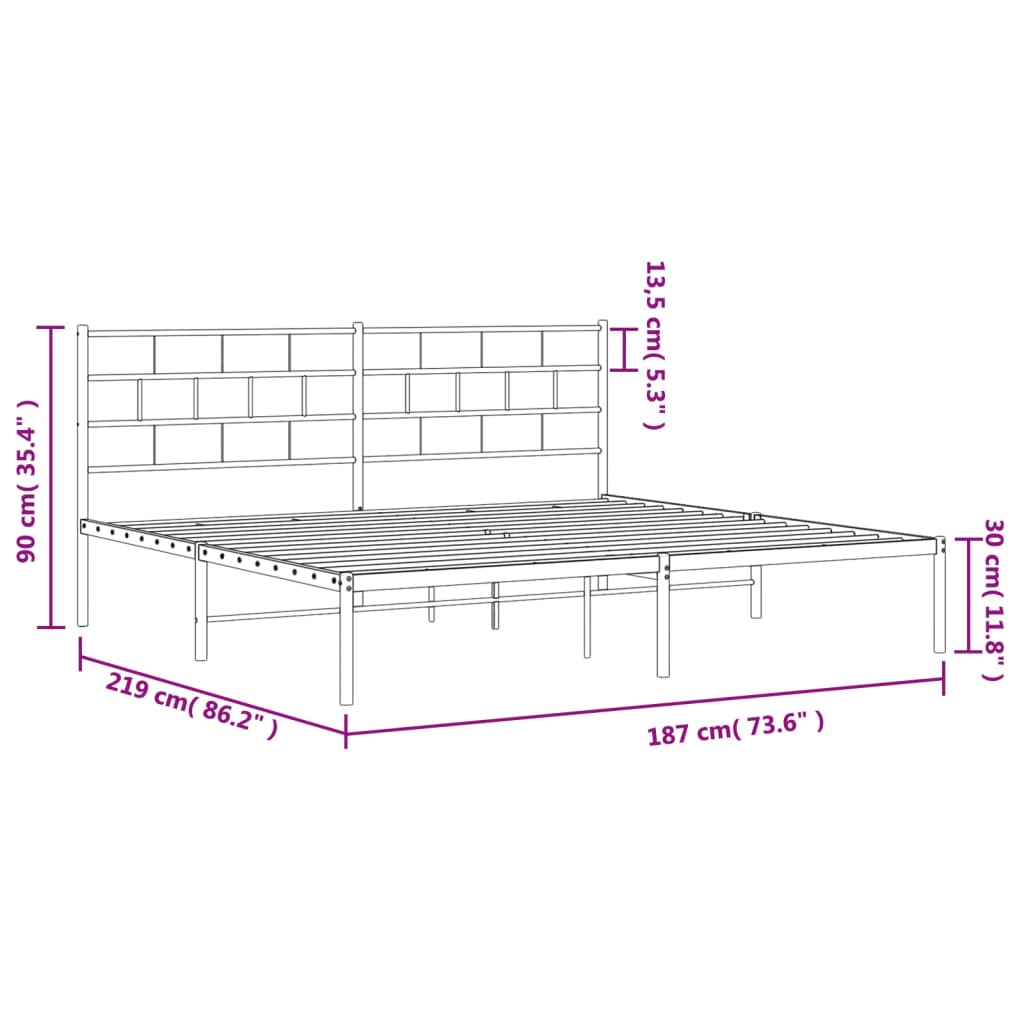 vidaXL Rúmgrind úr Málmi með Höfuðgafli Hvít 183x213 cm