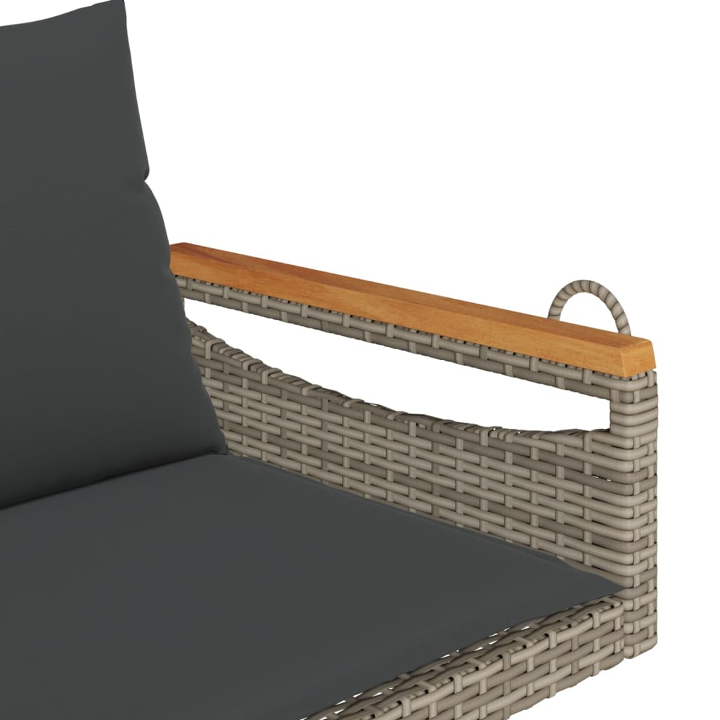 vidaXL Rólubekkur með Sessum Grátt 109x62x40 cm Pólýrattan