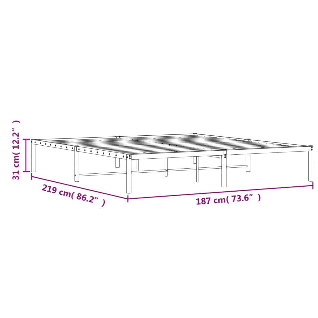 vidaXL Rúmgrind úr Málmi Svört 183x213 cm