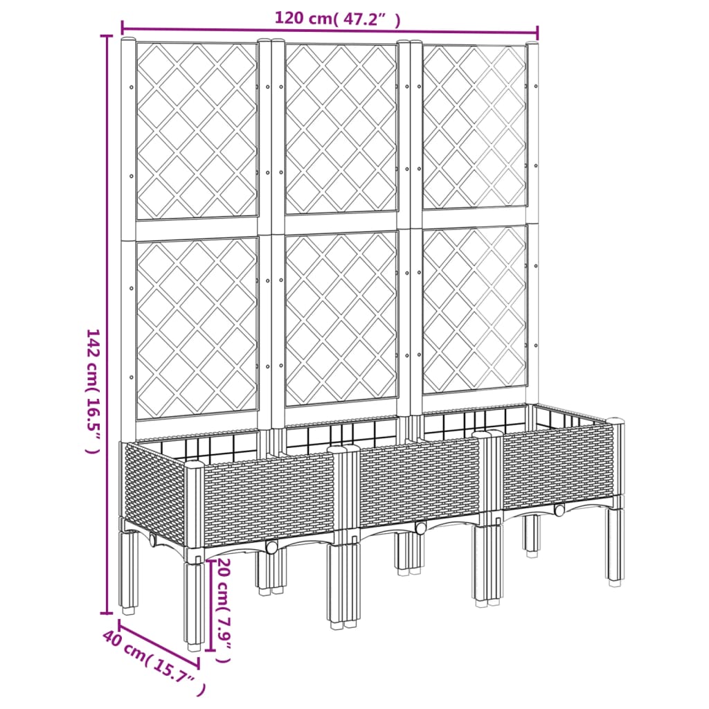 vidaXL Gróðurkassi með Rimlagrind 120x40x142 cm Svart PP