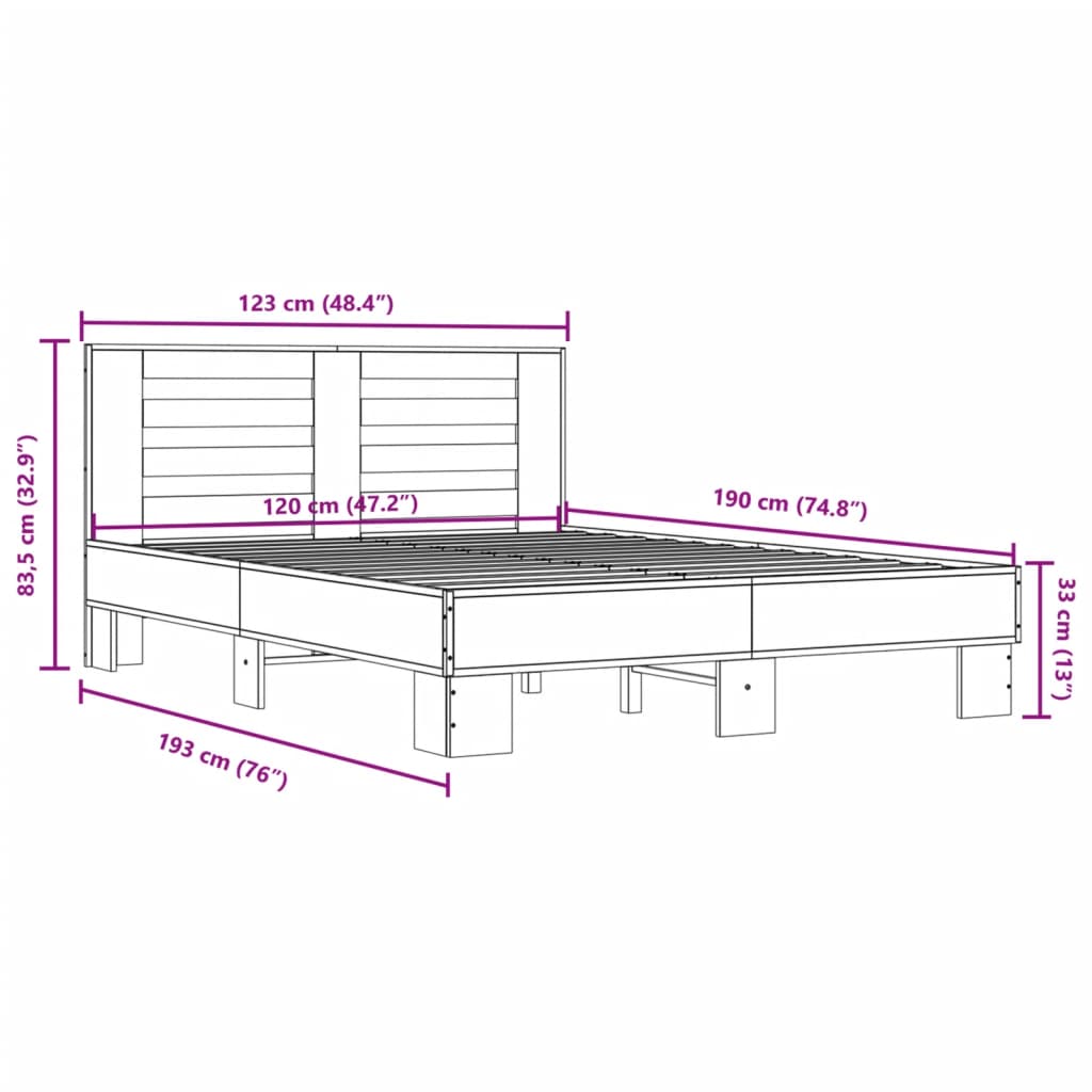 vidaXL Rúmgrind án Dýnu Sonoma Eikarlitur 120x190 cm