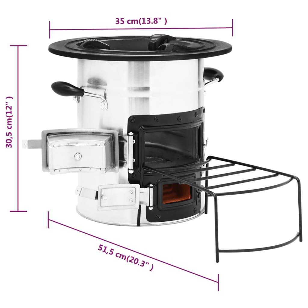 vidaXL Viðarofn í Útileguna Silfurlitaður 51,5x35x30,5cm Ryðfrítt stál