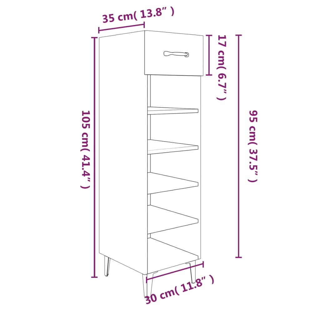 vidaXL Skóskápur Steinsteypa Grár 30x35x105 cm Hannaður viður