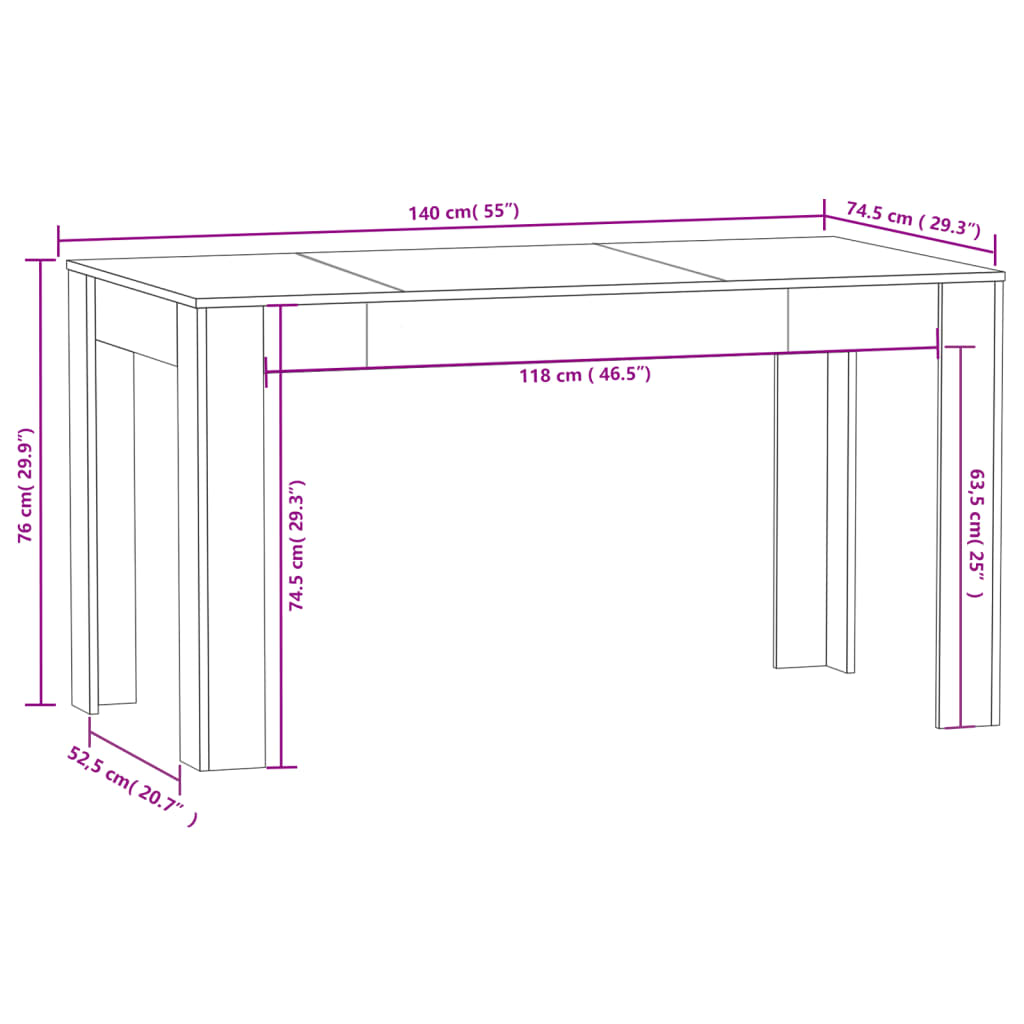 vidaXL Borðstofuborð Steypugrátt 140x74,5x76 cm Samsettur Viður