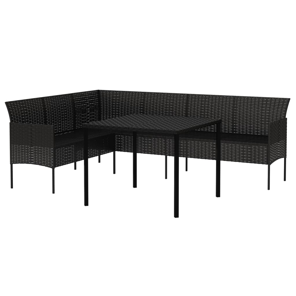 vidaXL 2 stykki garðborðstofusett með púðum Black Poly Rattan